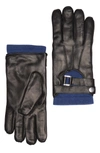 Portolano Nappa Leather Half Moon Gloves In Black/ Heather Denim