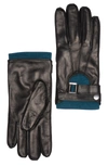Portolano Nappa Leather Half Moon Gloves In Black/ Deep Teal