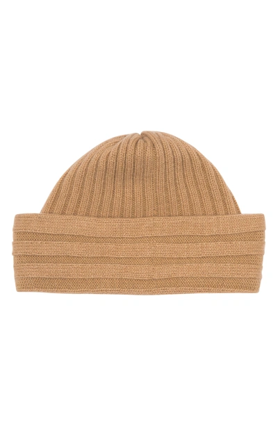 Portolano Chunky Ribbed Fold Beanie In Camel