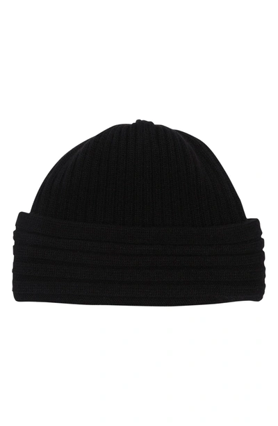 Portolano Chunky Ribbed Fold Beanie In Black