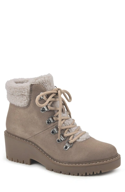 White Mountain Dynamite Faux Shearling Lined Bootie In Sand/fabric
