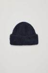 Cos Textured Knitted Beanie Hat In Blue