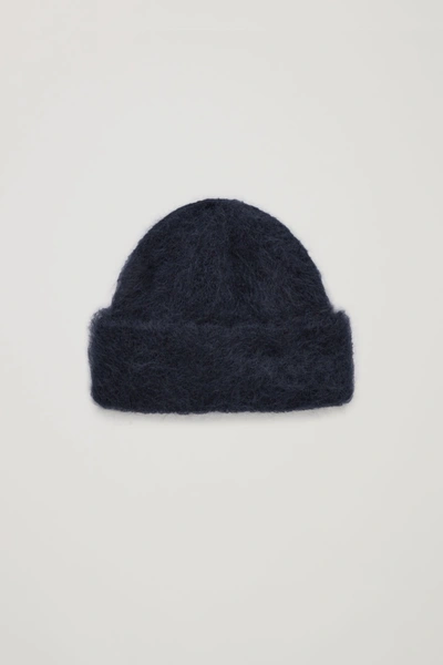 Cos Textured Knitted Beanie Hat In Blue