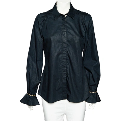 Pre-owned Just Cavalli Black Cotton Leopard Print Trim Button Front Shirt L