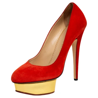 Pre-owned Charlotte Olympia Red Suede Dolly Platform Pumps Size 39