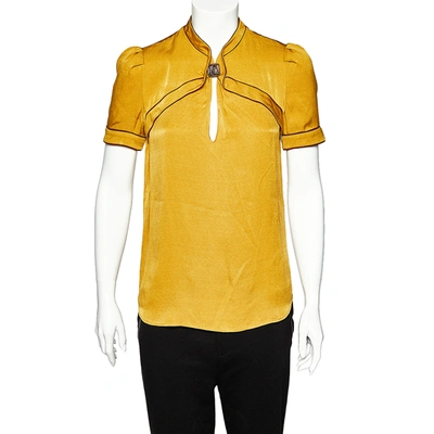 Pre-owned Gucci Mustard Yellow Silk Contrast Trim Top M