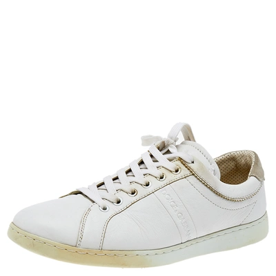 Pre-owned Dolce & Gabbana White Leather Low Top Trainers Size 43