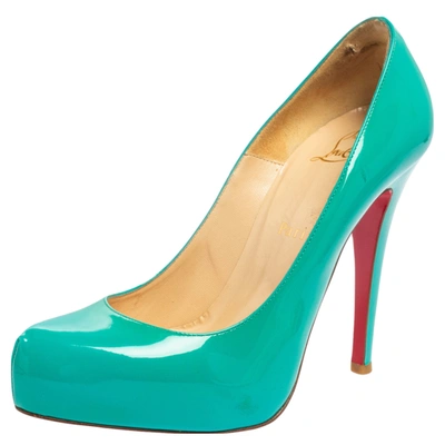 Pre-owned Christian Louboutin Turquoise Patent Leather Rolando Platform Pumps Size 37 In Green
