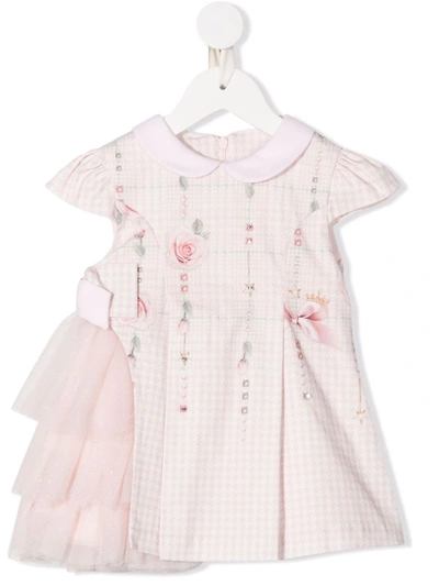 Lapin House Babies' Mix-print Ruffle-panel Dress In 粉色
