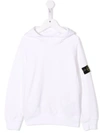 Stone Island Teen Logo-patch Cotton Hoodie In 白色