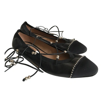 Pre-owned Aquazzura Leather Ballet Flats In Black