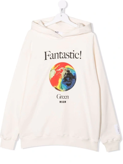 Msgm Teen Earth-print Oversize Hoodie In White