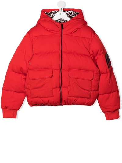 Zadig & Voltaire Kids' Sleeve-patch Padded Rain Jacket In Rosso