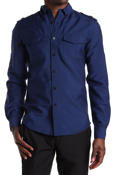 Valentino Long Sleeve Button Front Shirt In Indaco