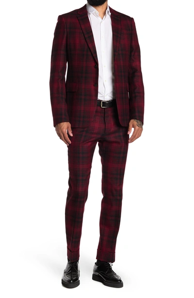 Valentino Wool Plaid Suit In Nero/rosso