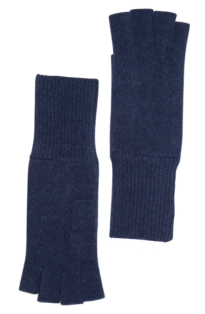 Portolano 12" Cashmere Fingerless Gloves In Denim Blue