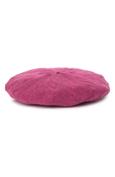 Portolano Cable Knit Cashmere Beret In Flamingo Pink