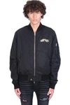 Amiri Mens Black Cherub Graphic-print Woven Bomber Jacket 38 In Black