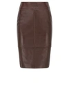 Hugo Boss Pencil Skirt In Leather With Feature Seaming In Dark Brown