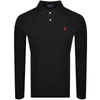 Polo Ralph Lauren Mens Polo Black Long-sleeved Logo-embroidered Custom Slim-fit Cotton-piqué Polo Shirt Xl In Black