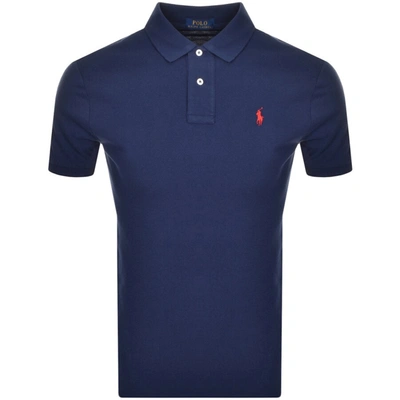 Ralph Lauren Man Navy Blue And Red Slim-fit Pique Polo Shirt