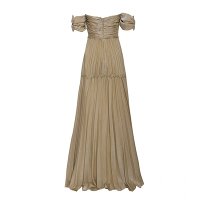 True Decadence Gold Crinkle Satin Bardot Maxi Dress | ModeSens
