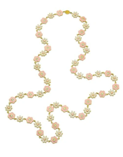 Buddha Mama Pink Enamel And Diamond Flower Necklace In Ylwgold
