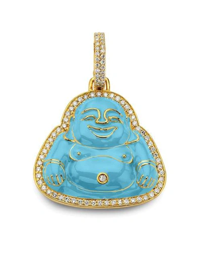 Buddha Mama Sky Blue Enamel Happy Buddha Pendant In Ylwgold
