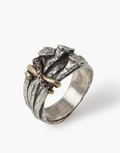 John Varvatos Black Diamond And Silver Nails Ring