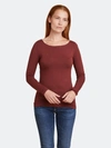 Majestic Soft Touch L/s Boatneck Merrow Finish In Red