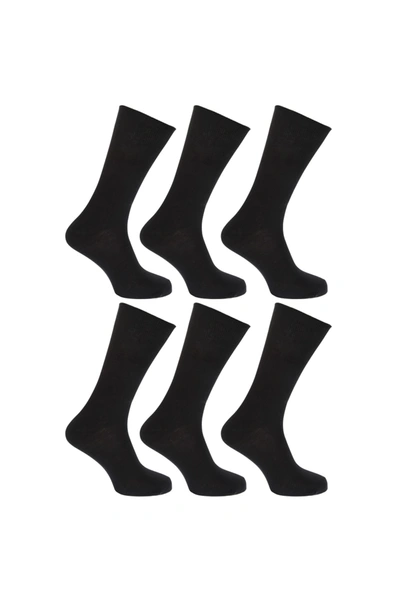 Floso Womens/ladies Plain 100% Cotton Socks (pack Of 6) (black)