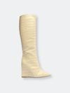 Schutz Asya Up Croc-print Wedge Tall Boots In Eggshell