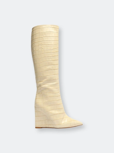 Schutz Asya Up Croc-print Wedge Tall Boots In White