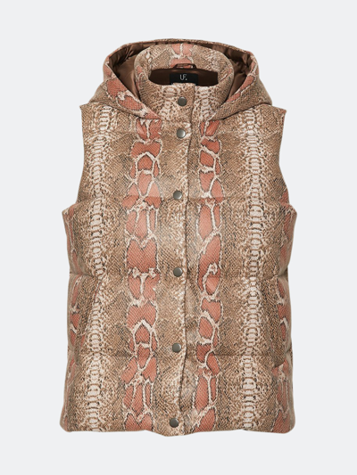 Unreal Fur Python Print Puffer Vest In Brown