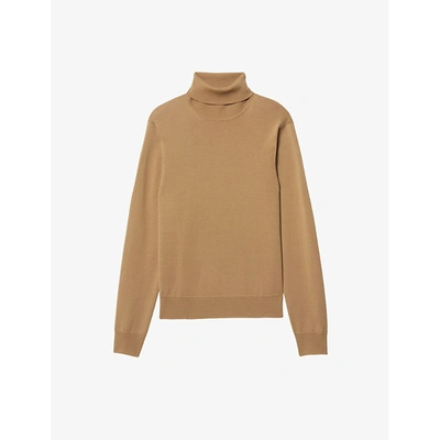 Sandro Mens Naturels Turtleneck Fine-knit Wool Jumper S In Naturels
