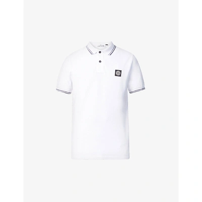 Stone Island Striped-trim Brand-patch Stretch-cotton Polo Shirt In White