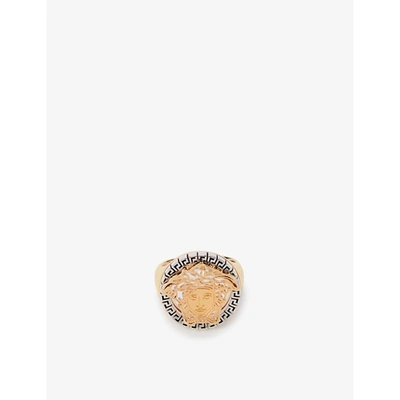 Versace Medusa Head Brass Signet Ring In Gold