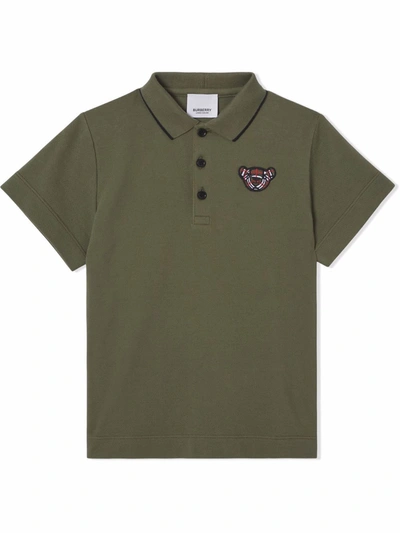 Burberry Kids' Boy's Hecter Embroidered Vintage Check Bear Polo Shirt In Caper Green