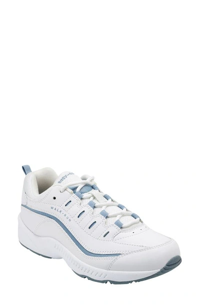 Easy Spirit Romy Leather Walking Shoes - Medium In White Light Blue In Multi
