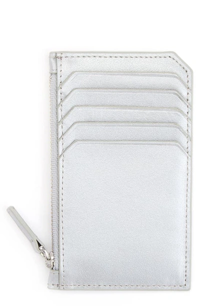 Royce New York Monogrammed Zippered Leather Credit Card Case In Silver