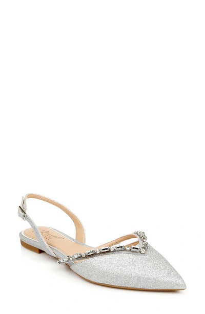 Jewel Badgley Mischka Camden Pointed Toe Slingback Flat In Silver Glitter