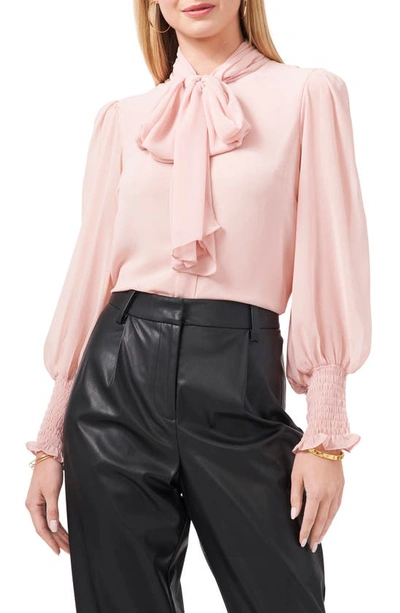 Vince Camuto Puff Shoulder Tie Neck Blouse In Fresh Pink