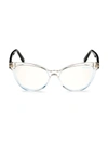 Tom Ford Women's 54mm Cat Eye Blue Filter Eyeglasses In Crystal