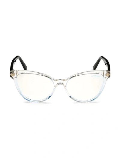 Tom Ford Women's 54mm Cat Eye Blue Filter Eyeglasses In Crystal