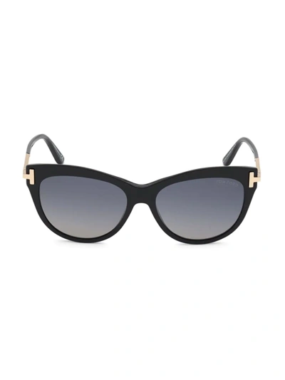 Tom Ford Women's Anya Polarized Cat Eye Sunglasses, 55mm In Shiny Black Smoke Polarized