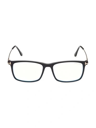 Tom Ford Blue Filter 56mm Square Sunglasses In Shiny Black