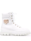 Chiara Ferragni Eyestar Chunky Leather Ankle Boots In White