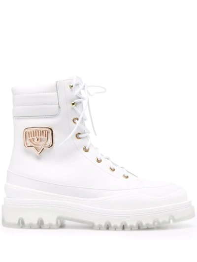 Chiara Ferragni Eyestar Chunky Leather Ankle Boots In White