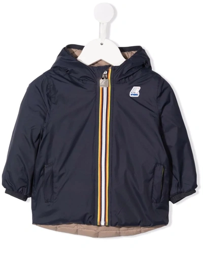 K-way Babies' Reversible Logo-patch Feather-down Jacket In Blue