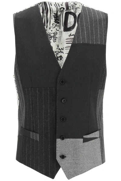 Dolce & Gabbana Patchwork Wool And Cashmere Vest In Grey,black,white